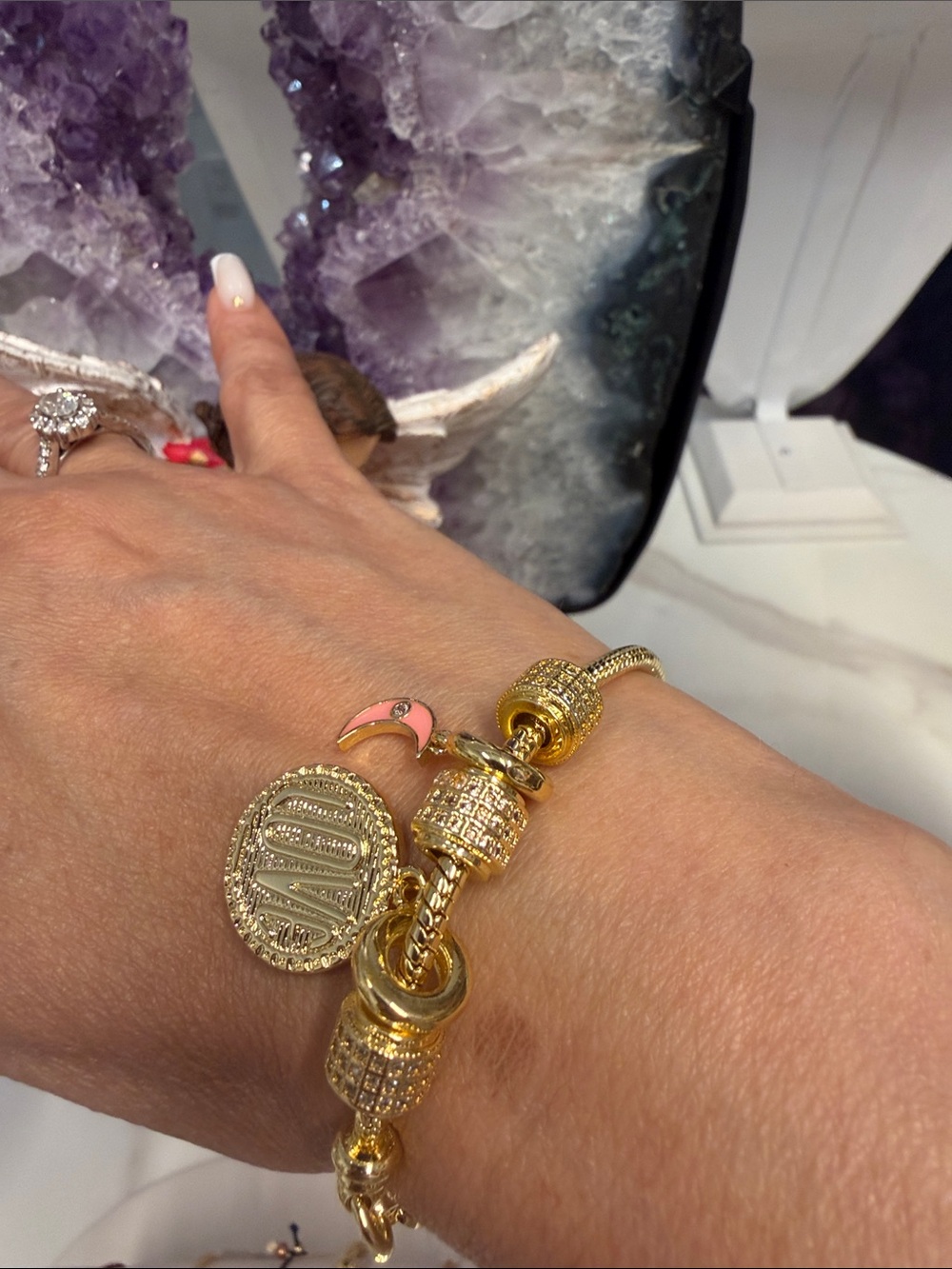Gold-Plated Charm Bracelet with Pink Flamingo Accent for Love money
